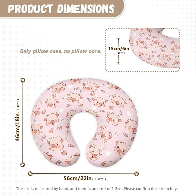 Cute Pig Nursing Pillow Cover for Newborn U-Shaped Breastfeeding Pillow Slipcover Hidden Zipper Design Soft and Skin-Friendly