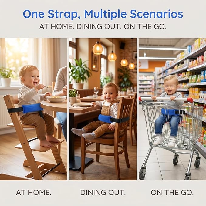 Toyvian High Chair Straps: Universal Baby Safety Strap, Adjustable Harness Replacement - Easy to Use & Clean - Highchair Harness for Baby Infant Toddlers, Safety Belt for Dining Travel(Blue)