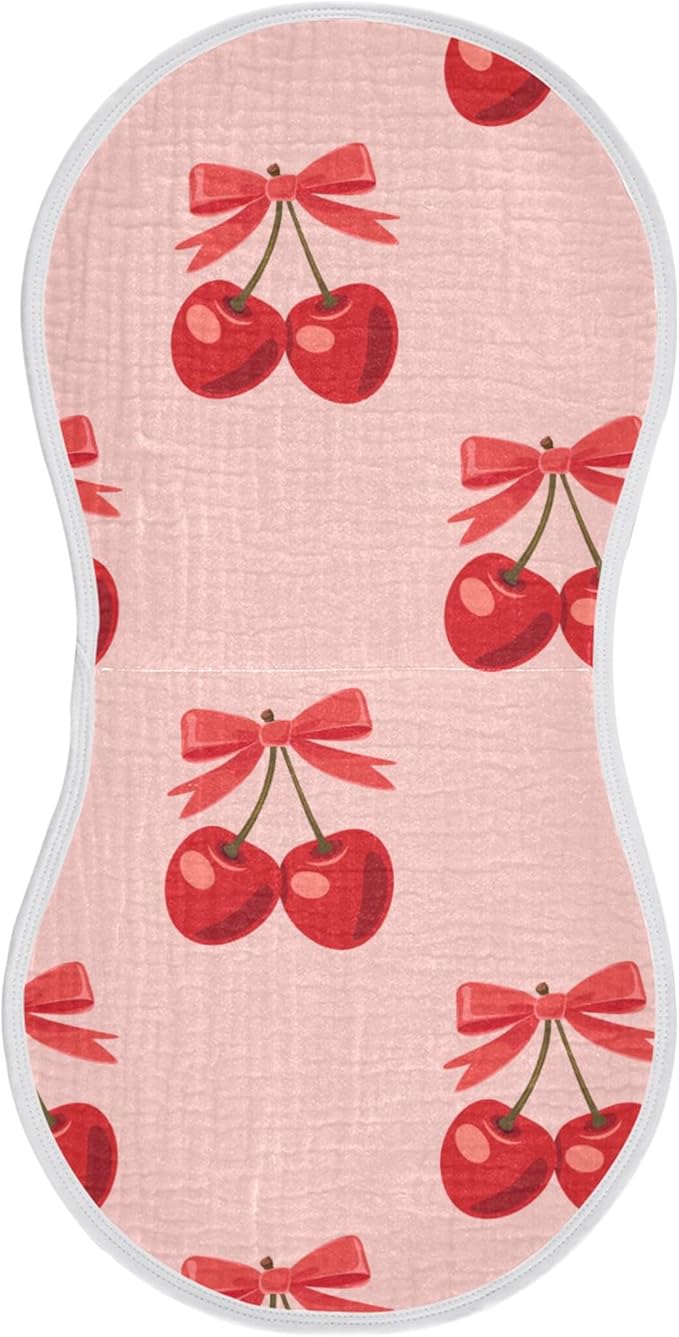 Cherry Bow Pinks Burp Cloths Baby Boys Girls Absorbent Soft Cotton Burping Cloths Rags, 1 Pack