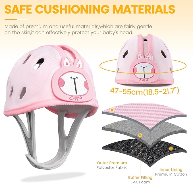 Baby Head Protector for Crawling and Walking, Anti-Collision Soft Infant Helmet for 6-24 Months, Breathable & Ultra-Lightweight & Expandable and Adjustabl (Pink Rabbit)