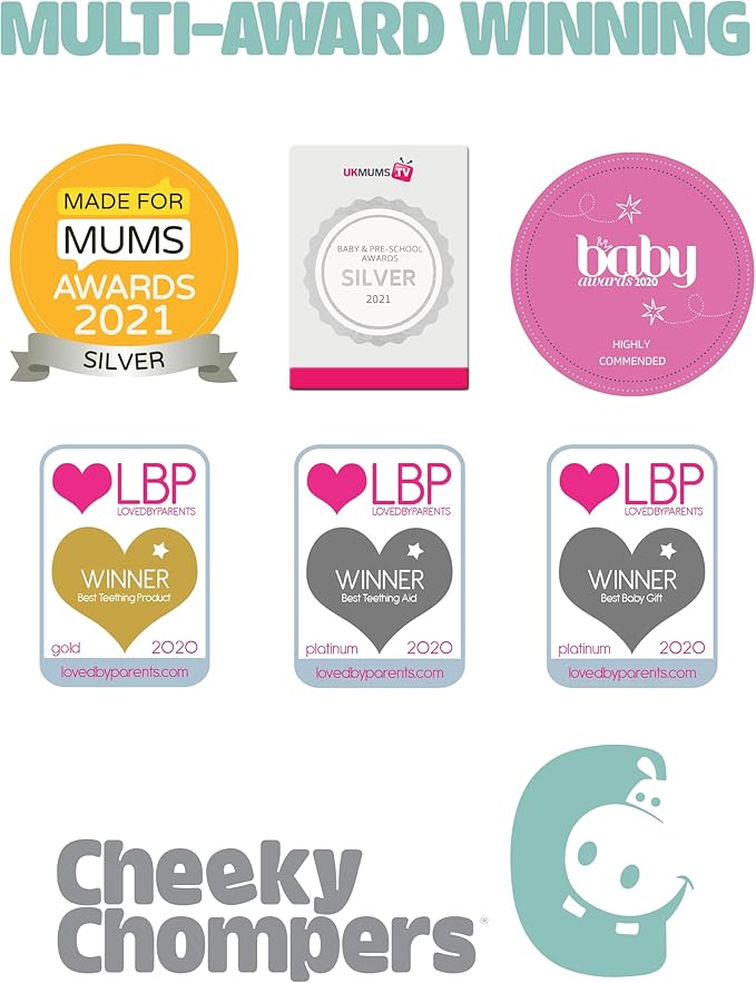Cheeky Chompers Neckerchew Teething Bib, 2-in-1 Bandana Style Bib w/Food Grade Silicone Teether