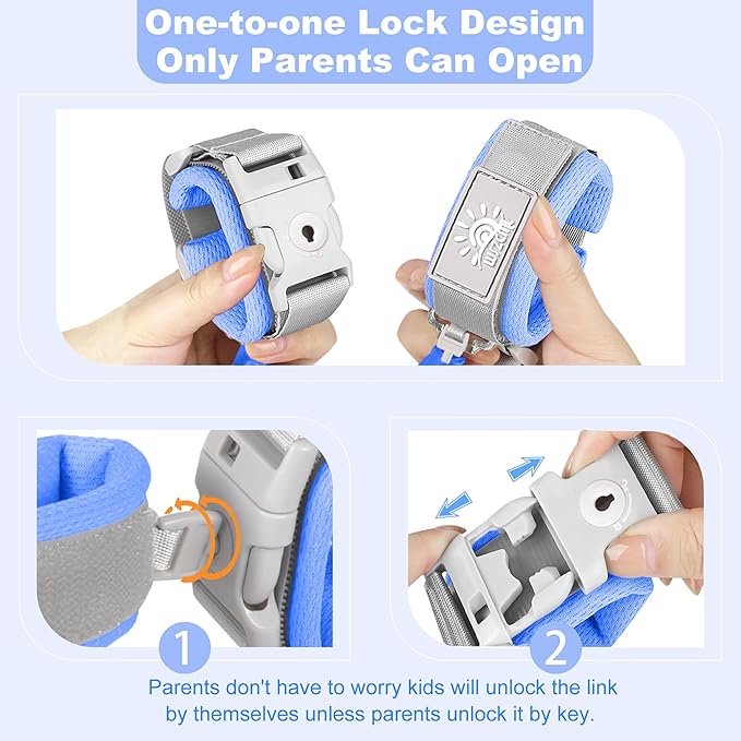 Anti-Lost Wrist Link, Blue Reflective Anti-Lost Wrist Chain with Child Lock 6.56 feet.