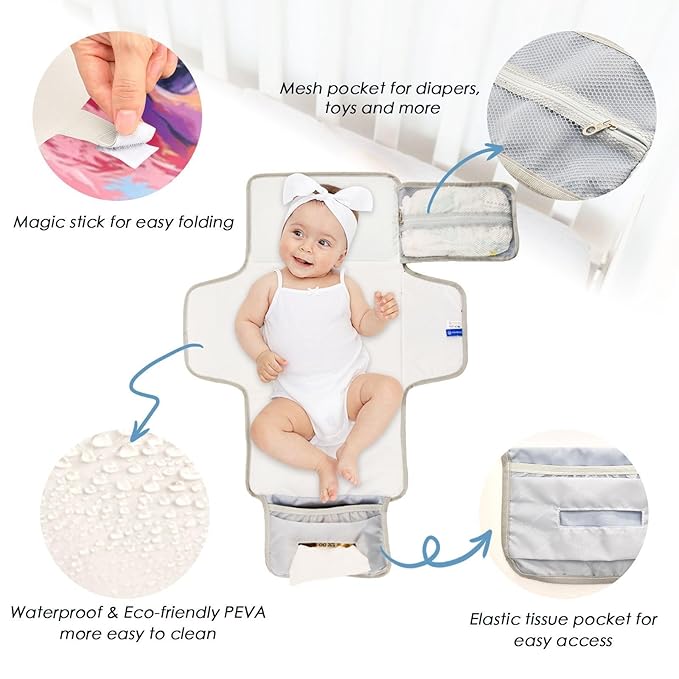 Portable Diaper Changing Pad Travel Baby Changing Mat Waterproof Diaper Changing Mat Foldable Lightweight Baby Changer with Built-in Pillow Vibrant and Colorful Poodle