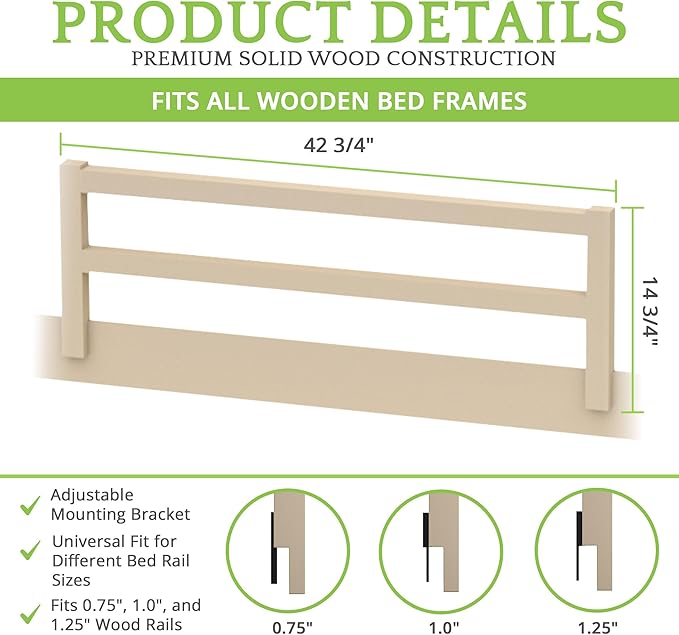 Safety Guard Rail for Baby, Kids, and Children - Solid Wood Safety Bed Rail for Toddlers - Easy Installation - Premium Protection for Bunk, Twin, Full, Queen and King Size Beds - (Heritage Fog)