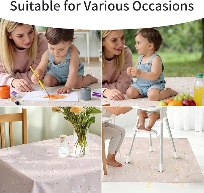 Splat Mat for Under High Chair/Arts/Crafts, Washable Baby Spill Mat Waterproof Non-Slip Floor Splash Mat, Portable Baby Play Mat and Table Cloth (Goose, 43"x 43")