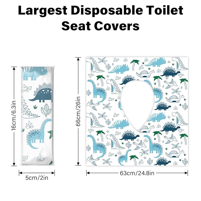 40 Pack Toilet Seat Covers Disposable for Kids Toddlers & Adults, Extra Large Waterproof Toilet Cover Individually Wrapped Travel Essential Portable Potty Training in Public Restrooms, Trip - Dinosaur