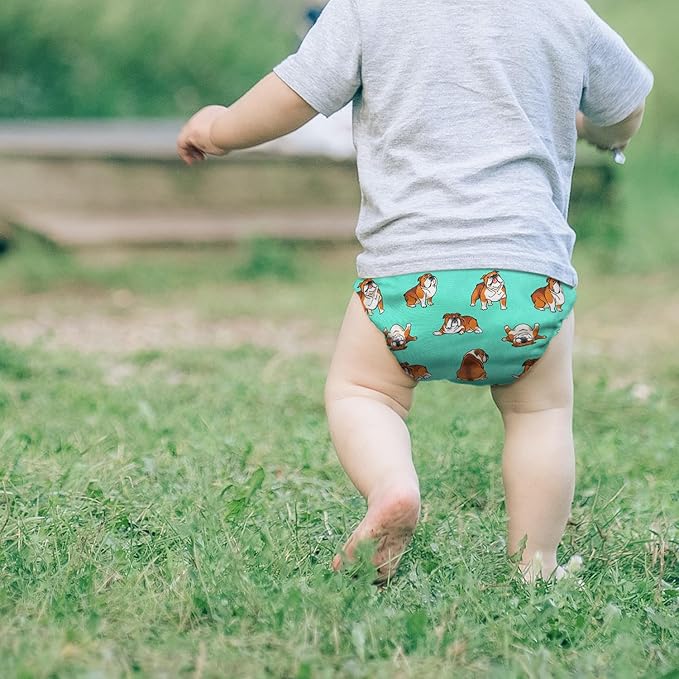 WIRESTER Set of 2 Baby Cloth Diaper One Size Adjustable Washable Reusable Cloth Pocket Diaper for Baby - English Bulldog Funny Playful Postures