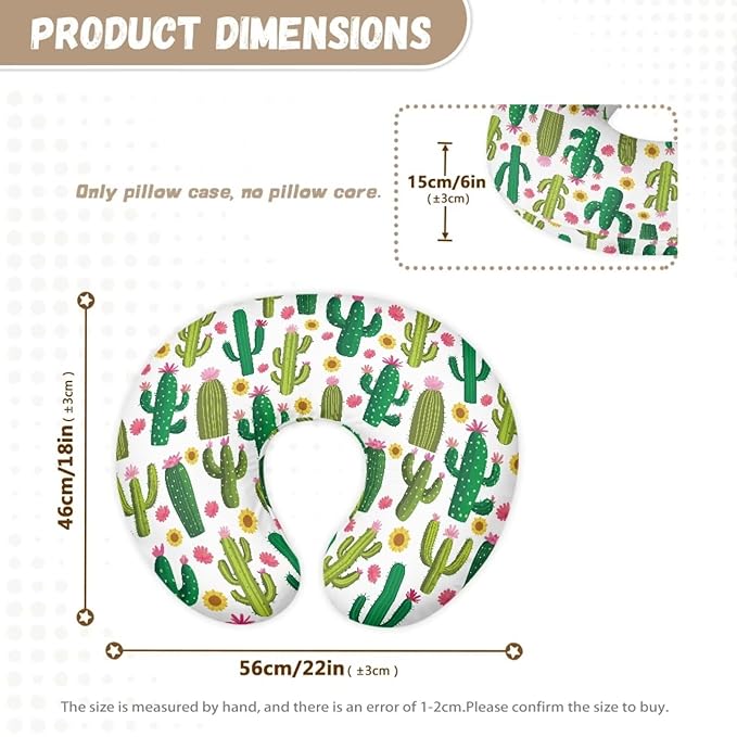 Jeiento Green Cactus Breastfeeding Pillow Case Soft Stretchy Nursing Pillow Cover Fit Standard Infant Nursing Pillows