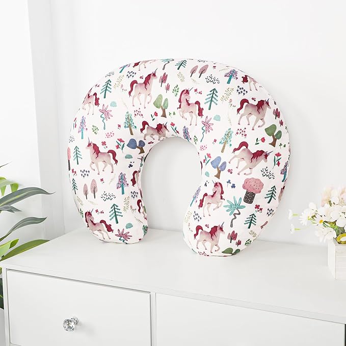 Nursing Pillow Cover, Stretchy and Soft Pillow Slipcover for Baby Boys Girls, Breastfeeding Pillow Covers for Newborn Infants, Pink, Forest