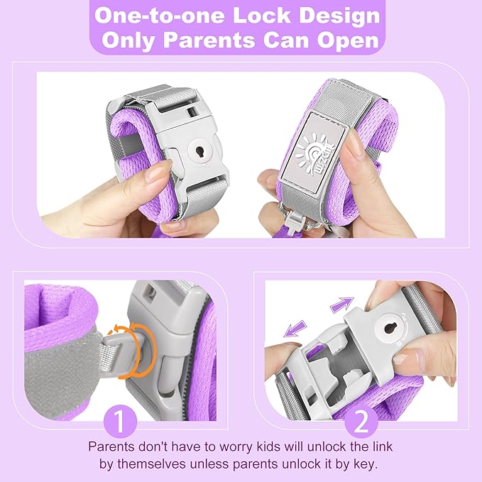 Toddler Harness Walking Leash- Child Anti Lost Wrist Link - Child Safety Harness - Upgrade with Reflective(6.5ft) - for Boys and Girls,Not Easy to Open Without Key (Purple)