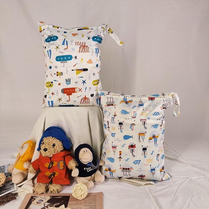 Wet Bag,2 pcs Baby Wet Dry Cloth Diaper Bags,Washable, Reusable for Travel, Stroller, Pool,Beach, Wet Swimsuits,Dirty Gym Clothes, Toiletries, Toys,Mommy Bag (Color 24)