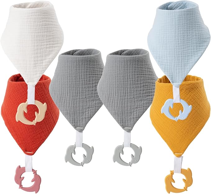 Baby Bandana Drool Bibs 6-pack - 100% Cotton Baby Bibs with Teether for Teething