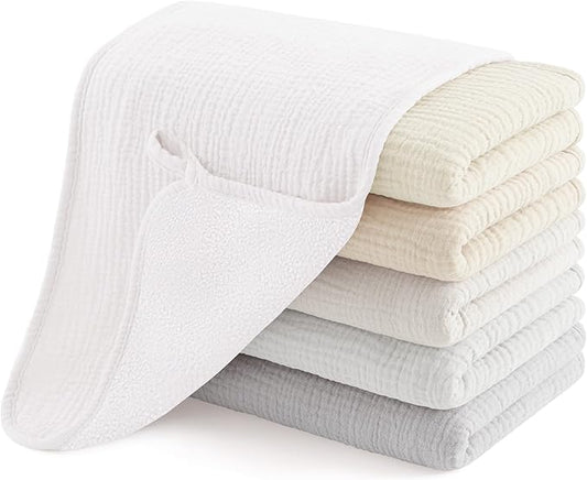 Susurration Muslin Burp Cloths, Soft Baby Burping Cloths for Unisex Boys and Girls, Newborn Essentials Large Extra Absorbent Washcloths, 20x10in, 6 Pack