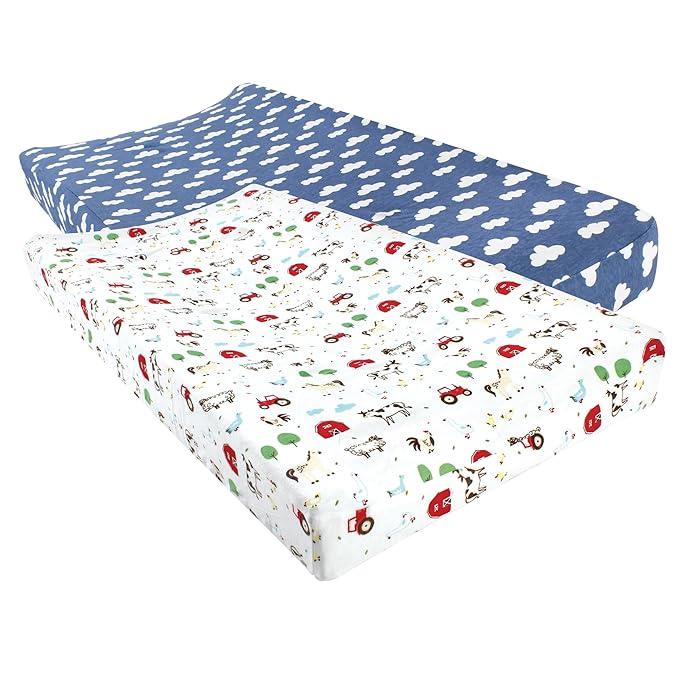 Hudson Baby Unisex Baby Cotton Changing Pad Cover, Boy Farm Animals, One Size