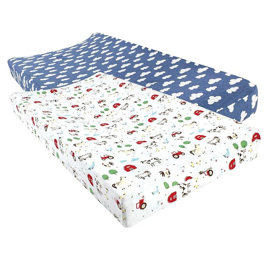 Hudson Baby Unisex Baby Cotton Changing Pad Cover, Boy Farm Animals, One Size