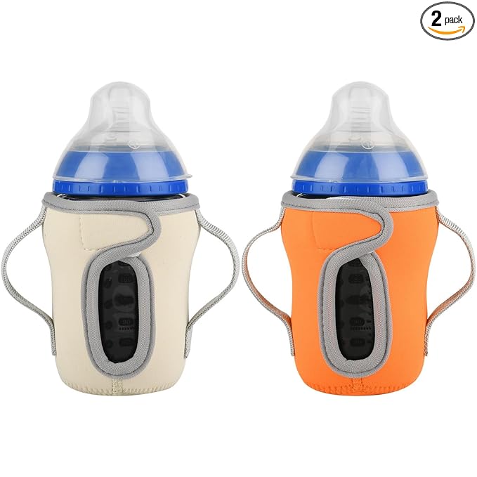 Beautyflier Glass Baby Bottle Sleeve Covers for 9oz Nature Baby Bottles with Dual Handle, 3.8mm Thicken Heat and Cold Retention Baby Bottle Sleeve (Orange+Beige)