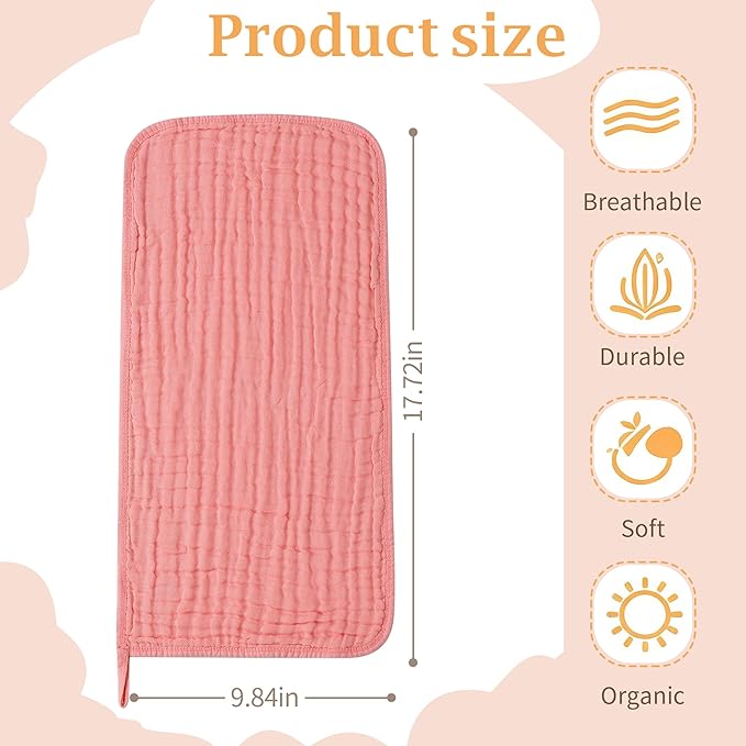 Muslin Burp Cloths 5 Pack Large 20x12 inches Baby Burping Cloths, 6-Layer 100% Cotton for Newborn Boys Girls, Ultra Soft & Absorbent (Pink & Coffee)
