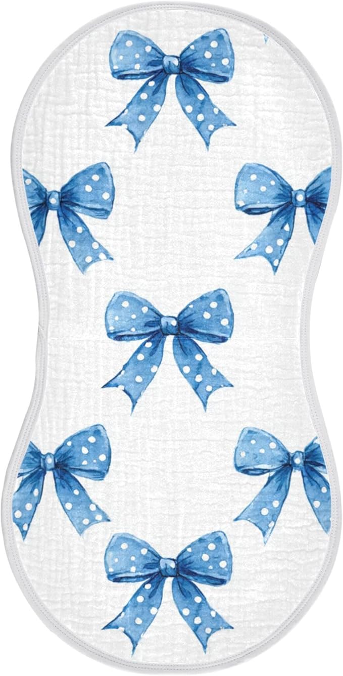 Blue Ribbons Bow Cute Burp Cloths Baby Boys Girls Absorbent Soft Cotton Burping Cloths Rags, 1 Pack