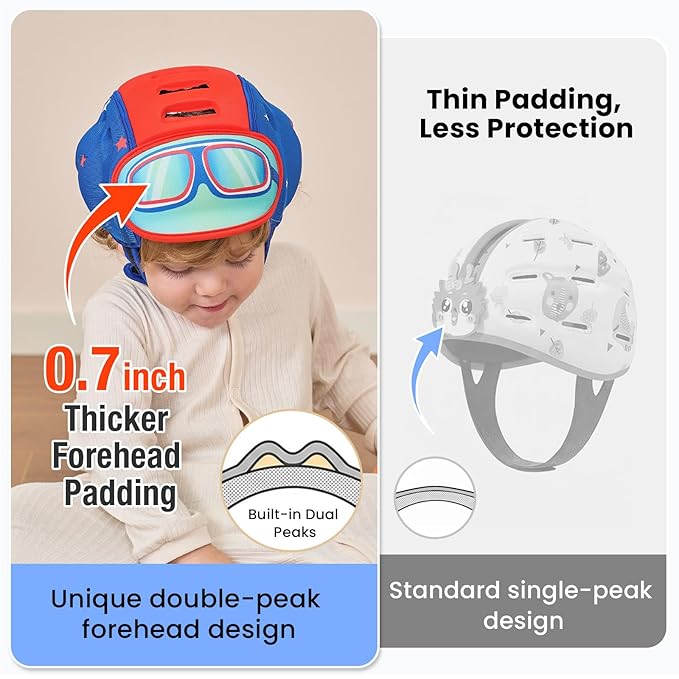 Mambobaby Baby Head Protector Helmet for Crawling and Walking, Breathable Soft Helmet, Ultra-Lightweight & Adjustable, Prevents Bumps Safety Helmet for Infants Toddlers 6-24 Months (Cool Pilot)