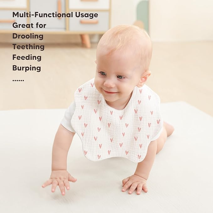 Bearmoss Baby Bibs for Drooling & Teething 8 Pack Muslin Cotton Soft Absorbent Adjustable Unisex Bibs Boys Girls 0-36 Months
