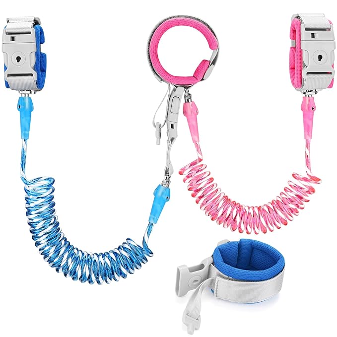 Accmor Toddler Leash with Key Lock, 2 in 1 Upgraded Anti Lost Wrist Link, 2 Packs Reflective Baby Leash with 360 Degree Rotating Connector and Adjustable Bracelet for Babies Boys Girls (6.56ft)