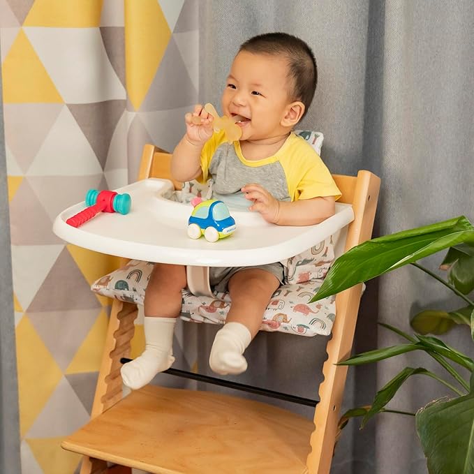 Waterproof & Extra Padded Soft Dining Chair Seat Cushion, Wipe Clean Cushion for Stokke Tripp Trapp High Chair, 18" L x 11" W, Compatible & Convertible Design (Colorful Elephants)