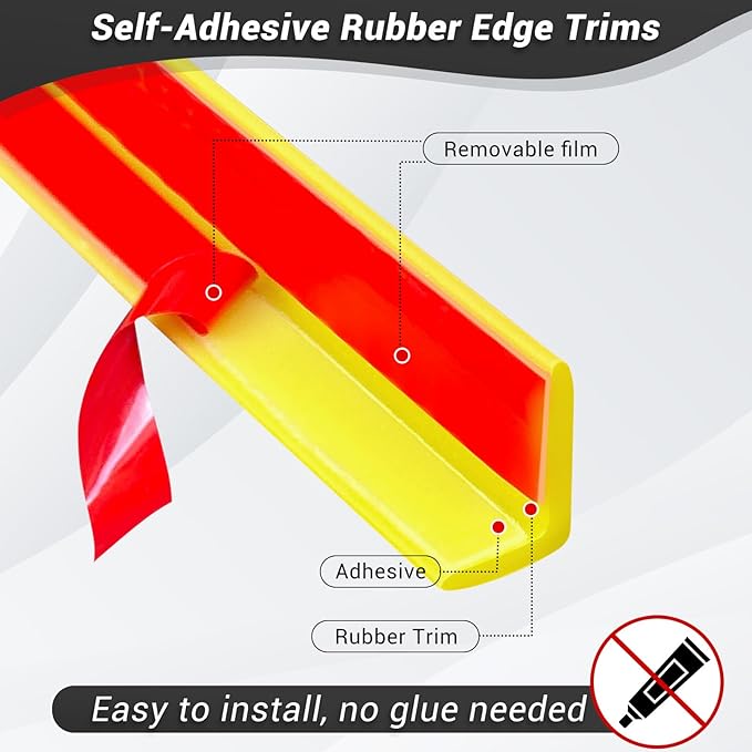 Rubber Edge Trim, Self Adhesive L Shaped Edge Trim, Small Size Peel and Stick Edge Trim for Tile, Wall and Furniture Edges, Yellow Color, 10Ft