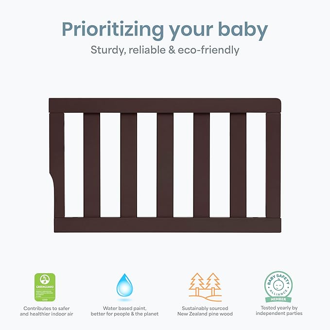 Dream On Me Toddler Guard Rail for Convertible Crib, Solid Wood Bed Rail for Toddler Bed Conversion, Chocolate Chip