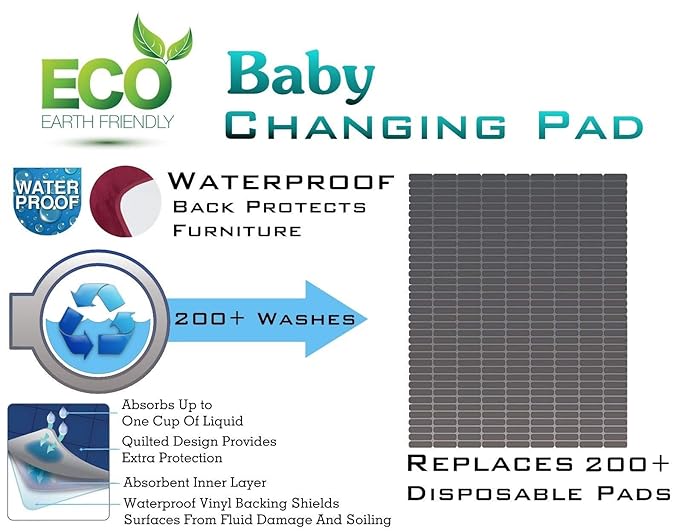 Comfort Finds Baby Changing Pad – Absorbent Reusable Diaper Changing Mat - Portable Waterproof Toddler Changing Liner (Burgundy, 3 Pack)