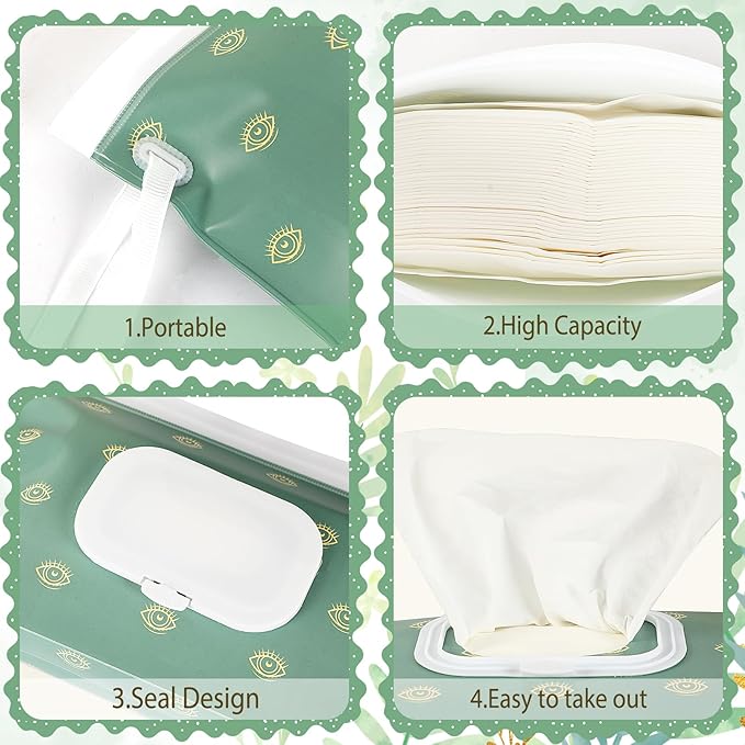 FEBSNOW 4 Pack Baby Wipes Dispenser Portable Wipes Container Refillable Wipes Holder for Diaper Bag Boho Baby Wet Wipe Pouches Reusable Tissue Case for Home Travel Outdoors