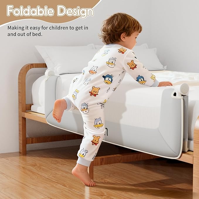 Folding Bed Rail Guard for Toddlers,Safety Toddler Bed Rails,Baby Bed Rails- U-Shape No Drilling Design, Universal Fit for Twin/Full/Queen/King/Bunk Beds (Grey, 33" L x 28" H)