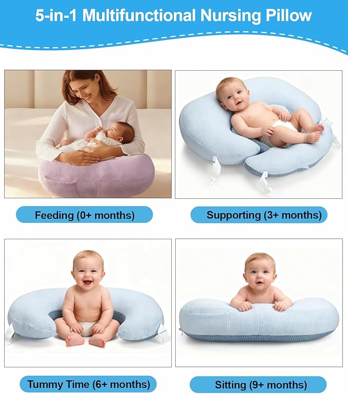 Nursing Pillow for Breastfeeding Bottle Feeding, Ergonomic Baby Feeding Support Pillow, Tummy Time Sitting Support, Washable Cover, 16 CFR 1242 Compliant
