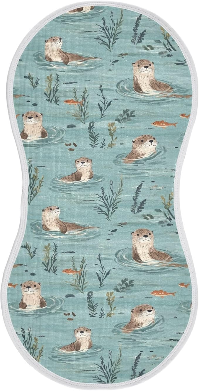 Otter Muslin Burp Cloths for Baby Boys and Girls - 1-Pack Ultra Absorbent Muslin Washcloths, Newborn Towel, Milk Spit Up Rags, Burp Cloth Bib for Unisex, 22 x 11 Inch