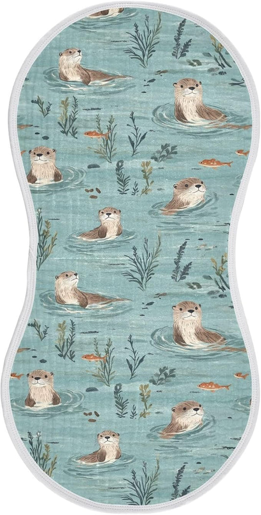 Otter Muslin Burp Cloths for Baby Boys and Girls - 1-Pack Ultra Absorbent Muslin Washcloths, Newborn Towel, Milk Spit Up Rags, Burp Cloth Bib for Unisex, 22 x 11 Inch