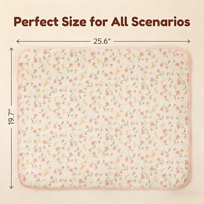 Baby Diaper Changing Pad, 19.7"x25.6" Waterproof Changing Pad Liners with 100% Muslin Cotton Front Top and Leather Back, Soft and Absorbent Portable Changing Mat for Travel, Changing Station