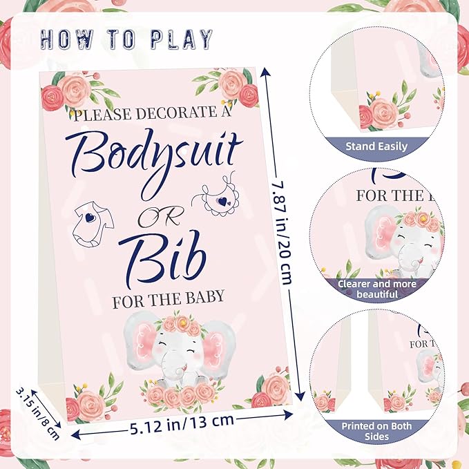 Bibs Bodysuits Baby Shower Game Sign Set Newborn Onesies Feeder Gift Fabric Marker Stencils Kit