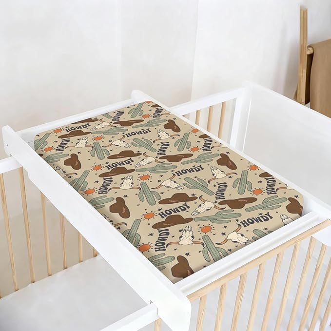 Changing Pad Cover for Baby Girls Boys, 32"/34" x 16" Safe Snug Diaper Change Table Pad Covers, Soft Stretchy Changing Pad Sheets Western Cowboy Howdy Theme Nursery Decor