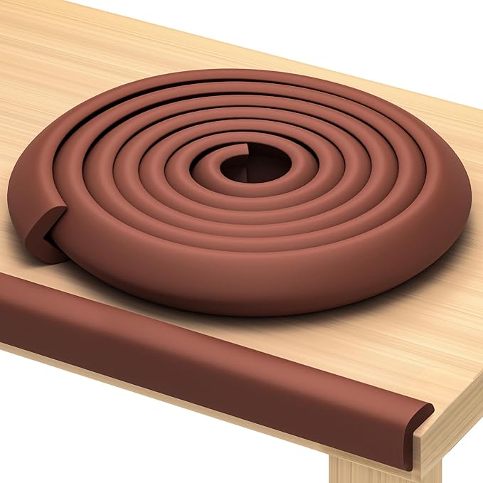 Furniture Edge Guards | 16ft Protective Protective Foam Cushion | Baby Child Proofing Set NonToxic for Table, Fireplace, Countertop | Brown