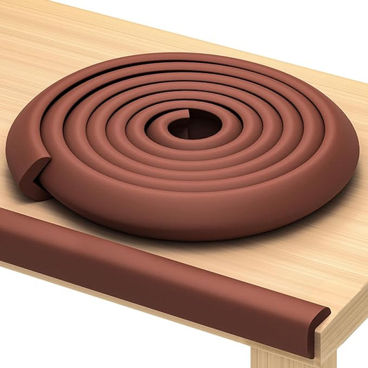 Premium 12ft Edge Protector for Baby, Odorless & Waterproof Foam Cushion with 3M Adhesive Tape, Non-Toxic to Baby Proof Corners and Edges, Wall Corner Protector & Desk Edge Cushion Brown
