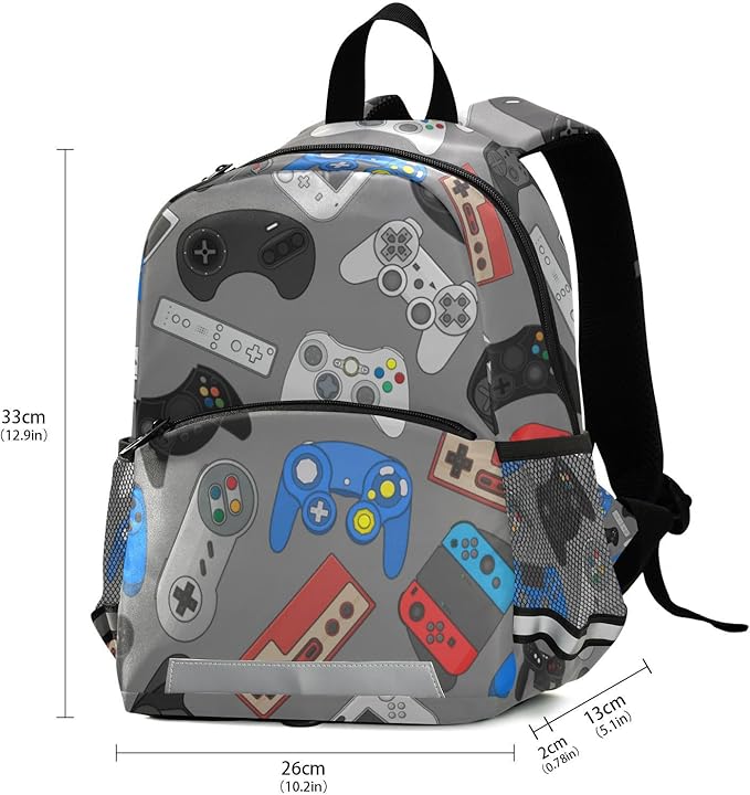 Gamepad Weapon Preschool Backpacks，Kid's Casual Travel Bookbag with Leash，Cute Toddler Backpacks for Boys and Girls