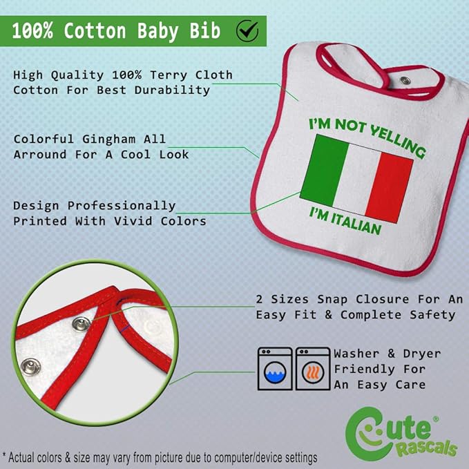Cute Rascals Toddler & Baby Bibs Burp Cloths Not Yelling I'M Not Yelling I Am Italian Italy Countries Cotton Baby Items for Baby Girl & Boy White Red Design Only