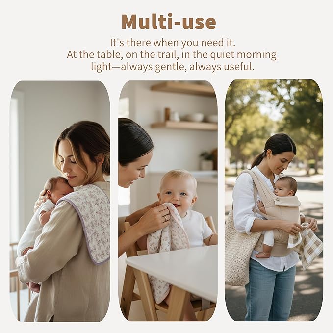 6-Pack Muslin Baby Burp Cloths Made with Organic Cotton – 6-Layer Absorbent & Gentle for Newborn Feeding, Burping – Ultra-Soft, 20x10 Inch Set in Boho Freedom Pattern