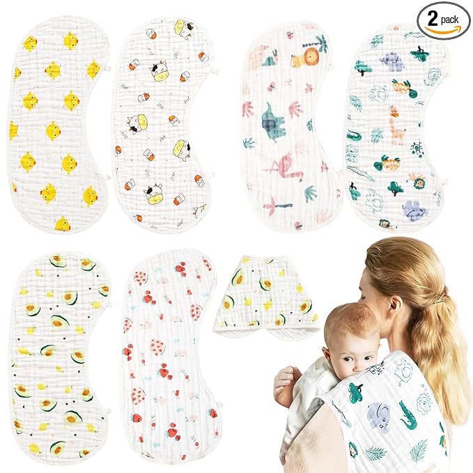 Muslin Burp Cloths, 6 Layers Baby Burp Cloths 6 Pack, Ultra-Soft Burping Cloth, Organic Cotton Boy Girl Burp Cloes Absorbent Spit-Up Cloths Mom Newborn Essentials Gift Set