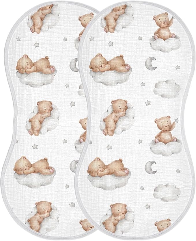 vvfelixl Muslin Burp Cloths Bears Clouds Baby Girl Boys Unisex Baby Bibs Absorbent & Soft 22 * 11IN, 2 Pack