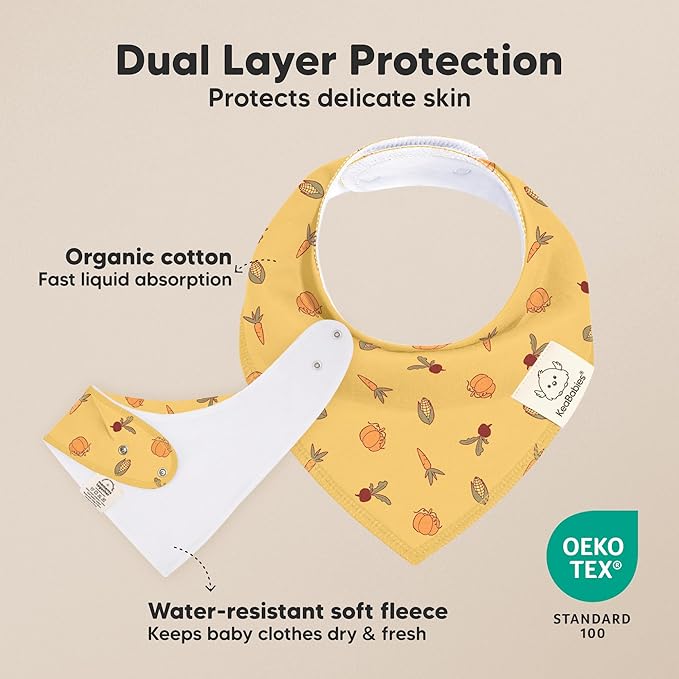 KeaBabies 8-Pack Organic Baby Bandana Bibs for Boys, Girls - Super Absorbent Triangle Baby Bibs for Drooling and Teething Infant, 100% Cotton Extra Soft for Newborn, Infant 0-36 Months (Countryside)