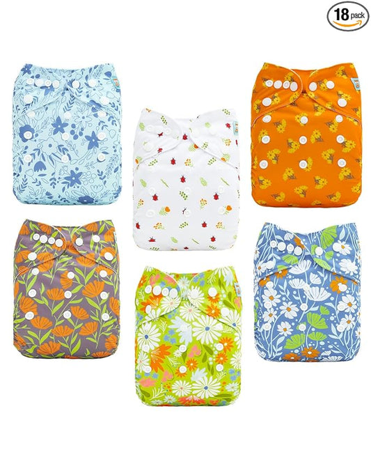 ALVABABY Baby Cloth Diapers 6 Pack with 12 Inserts Cloth Diaper Covers Adjustable Washable Reusable for Baby Girls and Boys