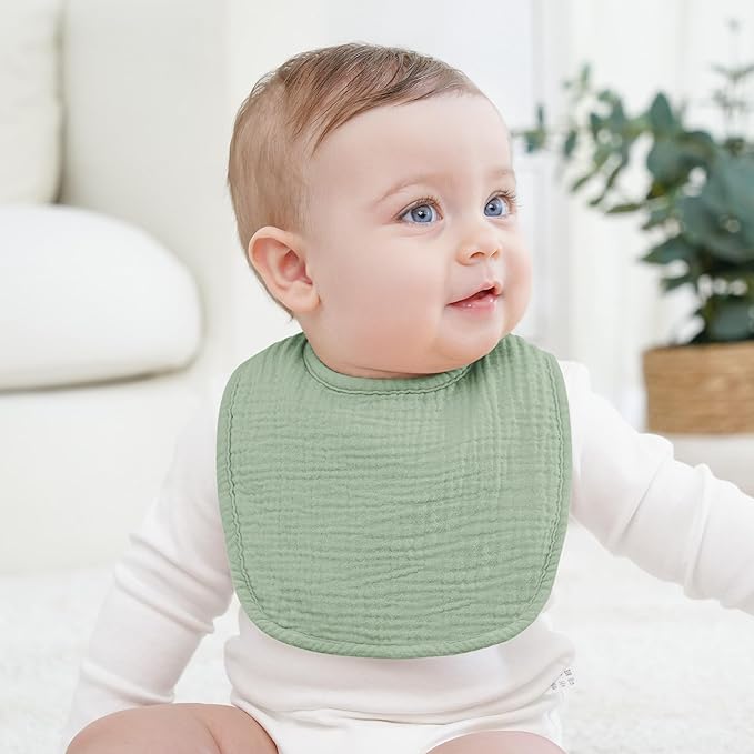 Bearmoss Baby Bibs for Drooling and teething 100% Cotton Muslin Bibs for Baby Boy & Girl,Adjustable, Ultra Absorbent,8 Pack