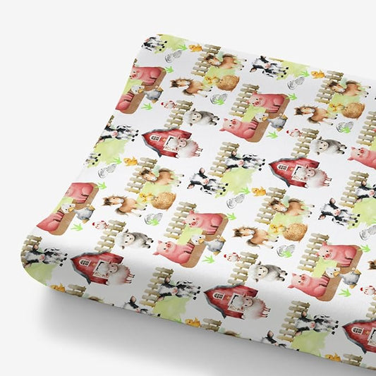HawSkgFub Farm Animals Life Barn Changing Pad Cover for Baby Girls Boys, Natural Cow Chicken Pig Horse Diaper Change Table Covers, Soft Stretchy Safe Snug Fitted Changing Mat Sheets Fit 32"/34" x 16"
