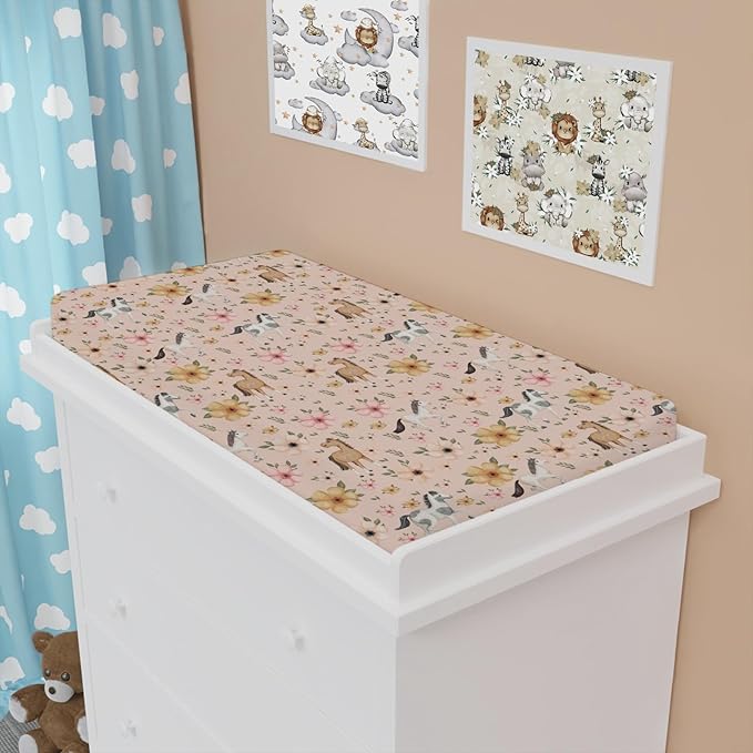 Watercolor Horse Boho Floral Changing Pad Cover Cute Horses Baby Diaper Change Table Pad Cover for Boys Girls Soft Breathable Stretch Snug Fitted Diaper Changing Mat Sheets Covers 32''x16'' Pink