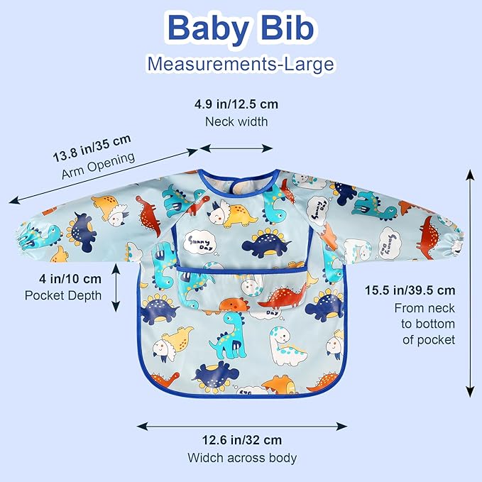 Accmor 4 Pack Long Sleeve Baby Bibs, Waterproof Sleeved Bibs for Eating Feeding, Toddler Baby Girls Boys Smock Bibs